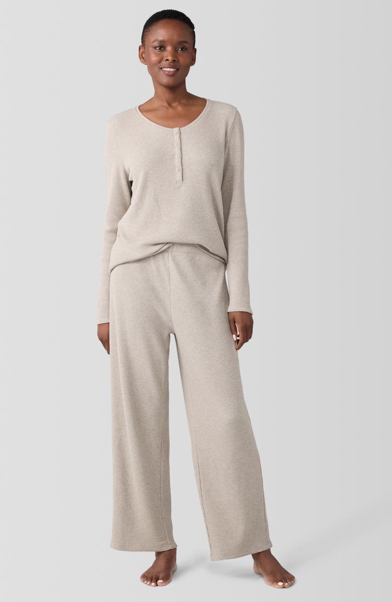 EILEEN FISHER SLEEP Organic Cotton Waffle Knit Straight Ankle Pants, Alternate, color, Wheat