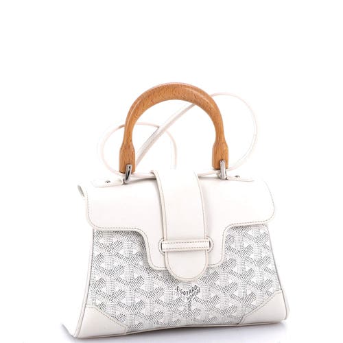 Pre-owned Goyard Goyard Saigon Top Handle Bag Coated Canvas With Leather Mini In White