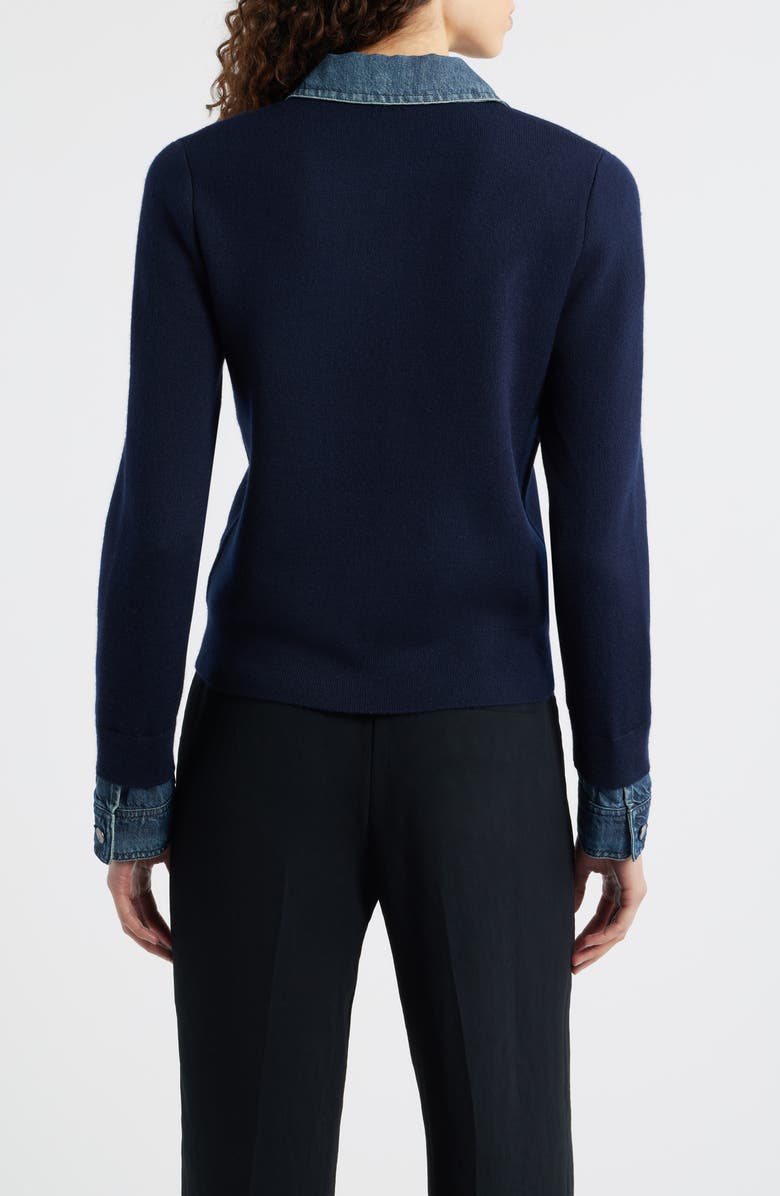 KOBI HALPERIN 'Veronique' Pointelle Detail V-Neck Sweater, Alternate, color, Navy