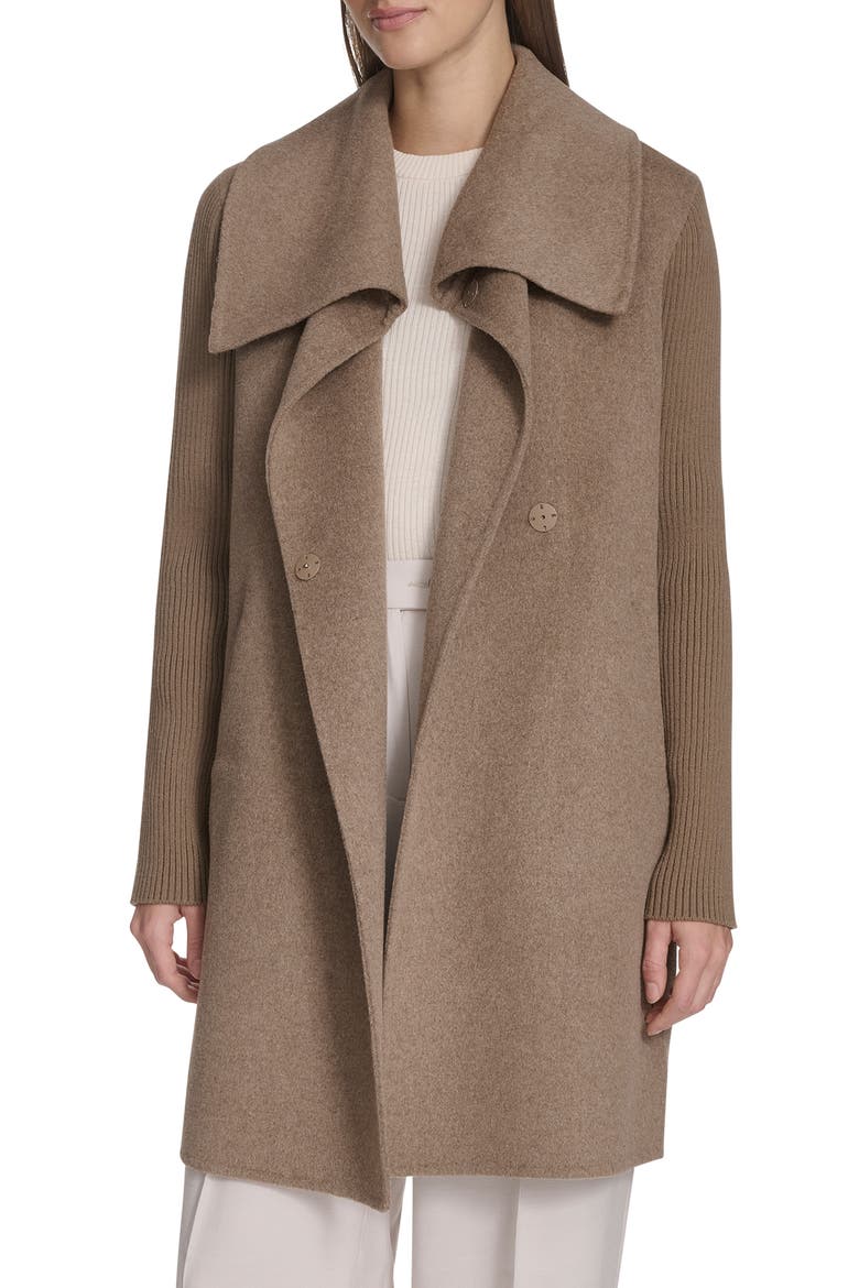 Rib Sleeve Mixed Media Coat, Main, color, NUTMEG
