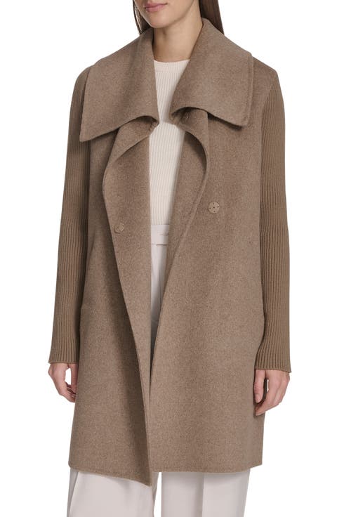 Rib Sleeve Mixed Media Coat