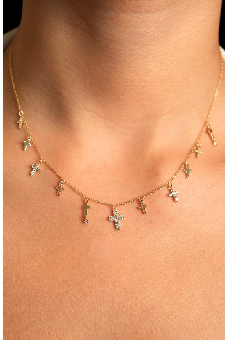 Cross Charm Necklace, Alternate, color, GOLD
