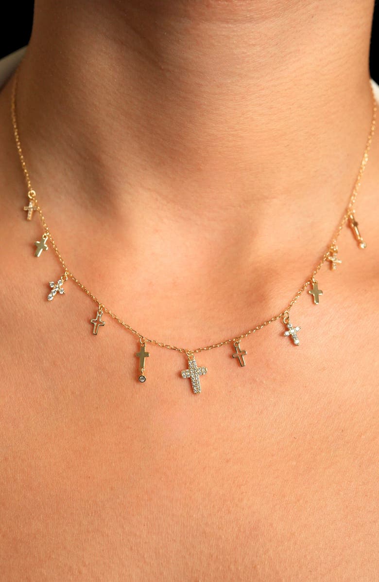 Argento Vivo Sterling Silver Cross Charm Necklace, Alternate, color, Gold