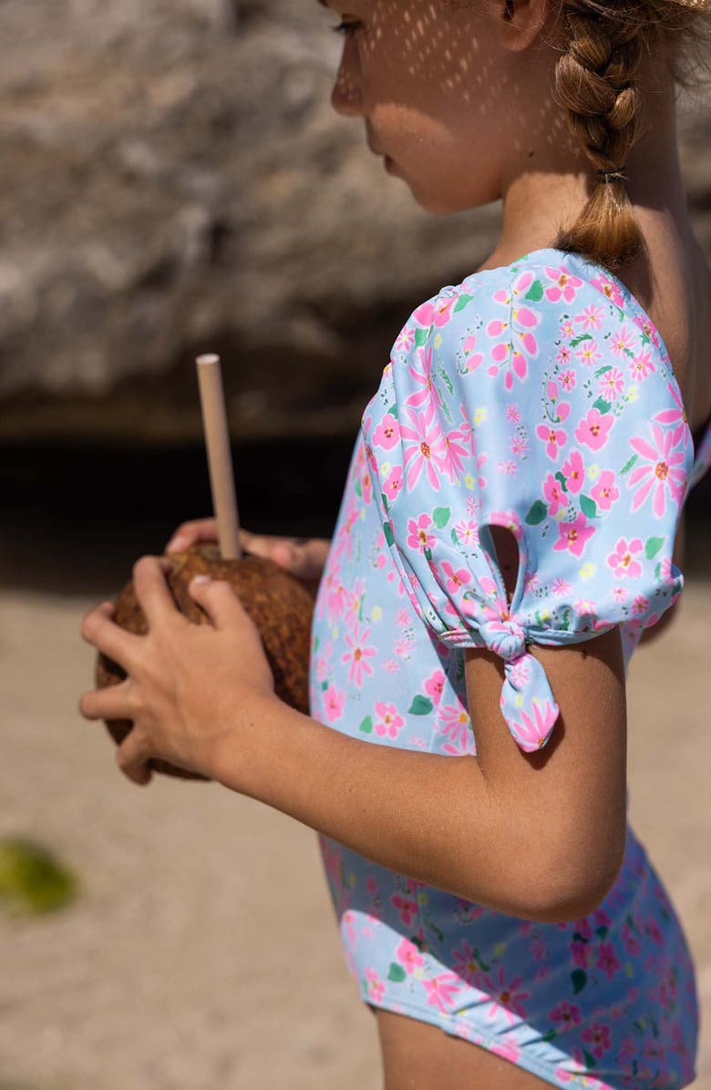 Snapper Rock Daisy Chain Puff Sleeve One-Piece Swimsuit, Alternate, color, Blue