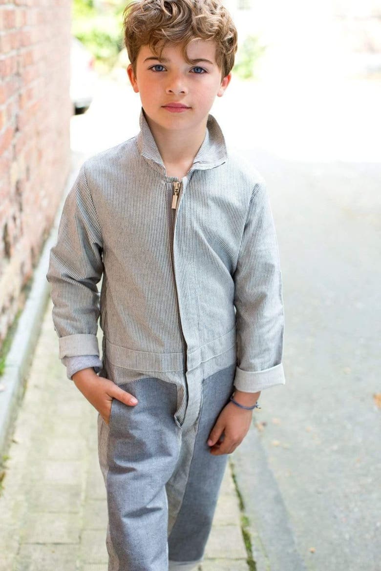 Kids' Organic Cotton Unisex Mac Jumpsuit, Main, color, Engineer's Stripe