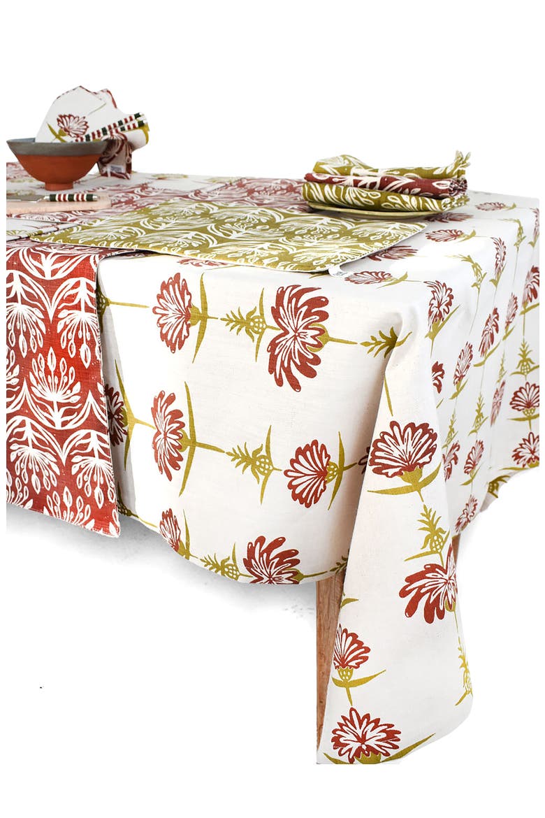 Tropical Garden Tablecloth, Main, color, CRIMSON AND CHARTREUSE