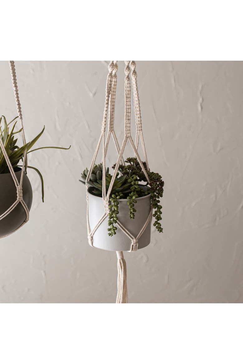 Hanging Cylinder Pot Gray Metal & Rope, Alternate, color, Gray
