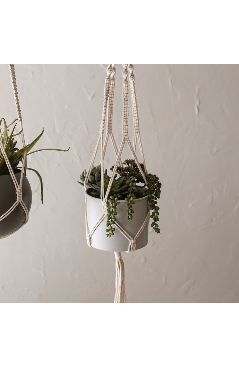 Foreside Home and Garden Hanging Cylinder Pot Gray Metal & Rope, Alternate, color, Gray