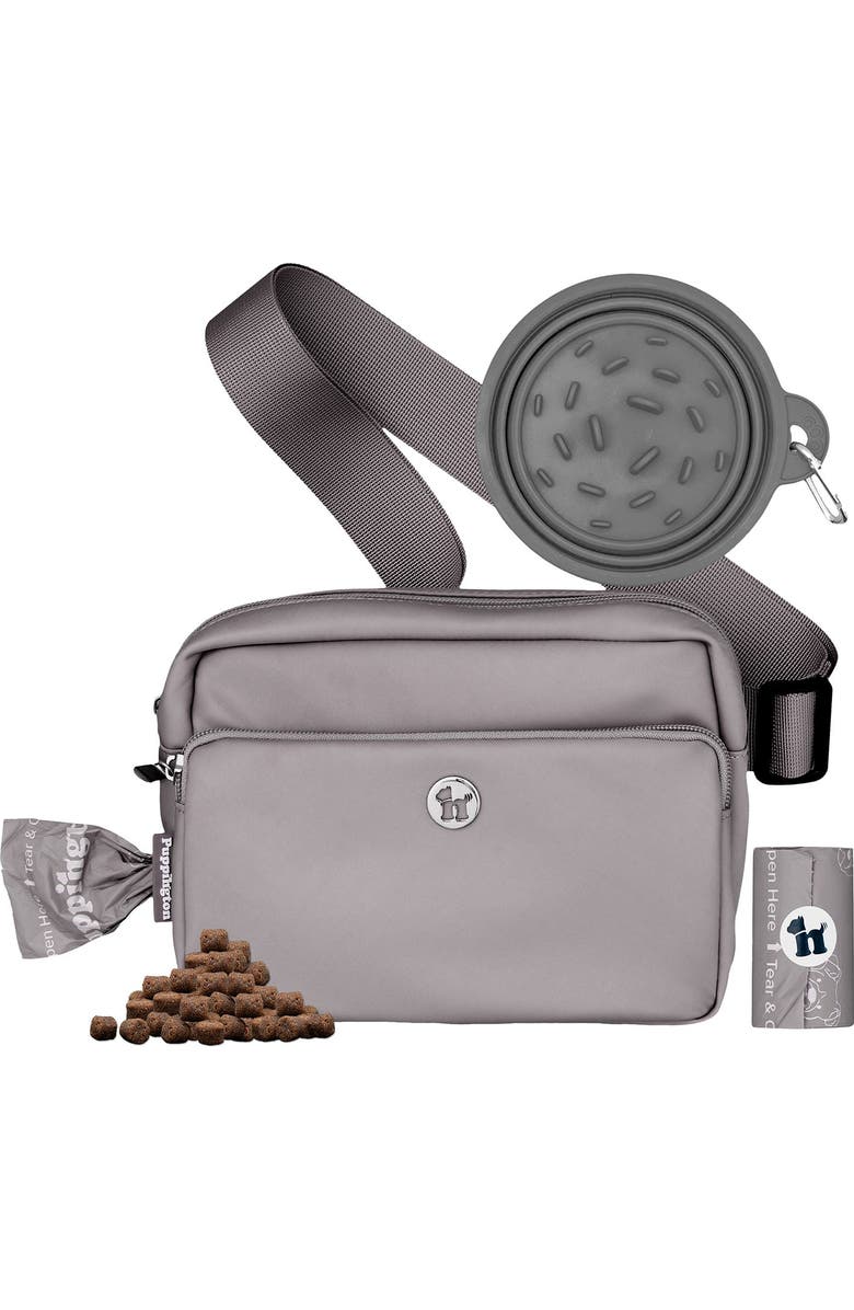 Puppington 3-in-1 Dog Walking Bag with Waste Bags plus Travel Bowl, Main, color, Charcoal Gray