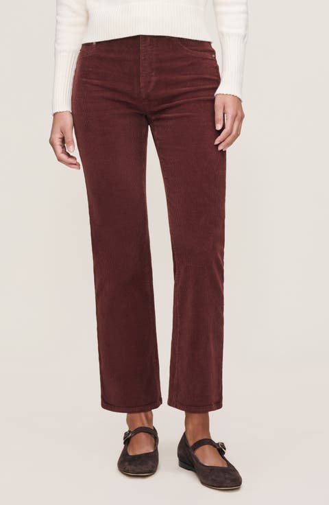 Patti High Waist Ankle Straight Leg Corduroy Pants (Syrah)