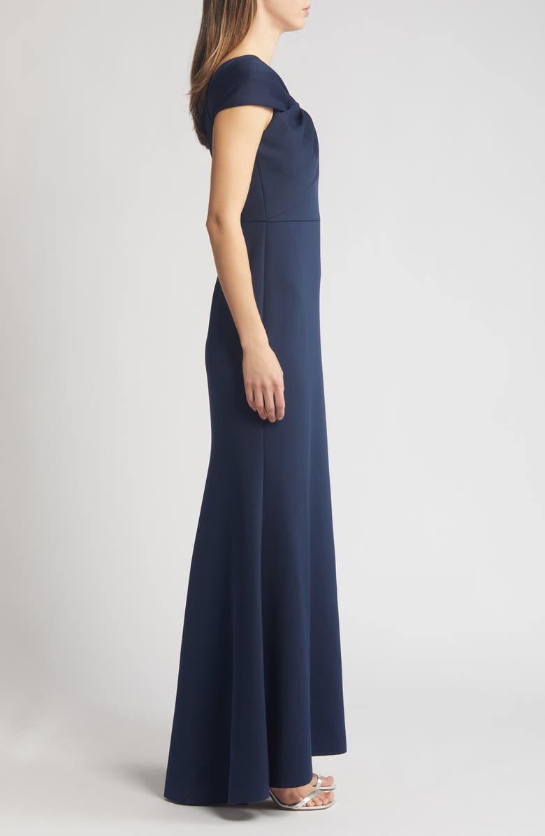 Wrap Neckline Scuba Crepe Gown