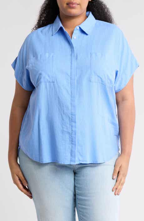 Caslon® Double Pocket Linen Blend Camp Shirt