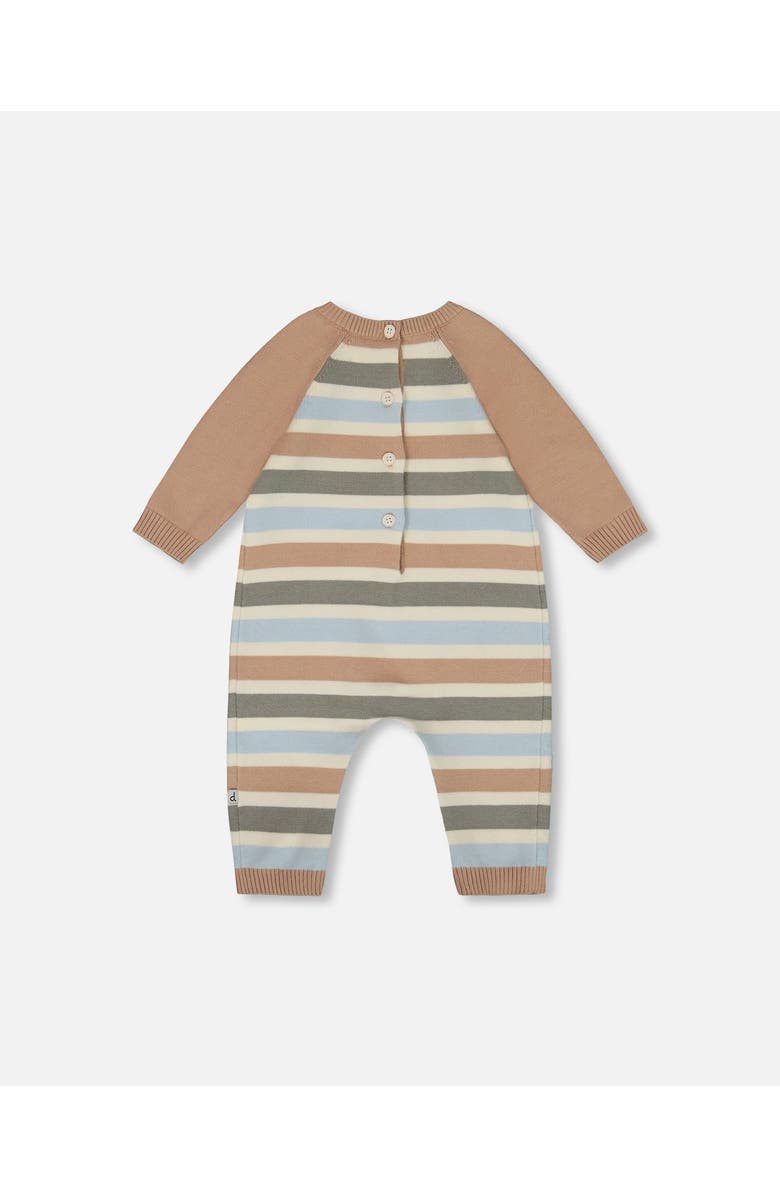 Deux par Deux Knitted Romper Stripes, Alternate, color, Beige Blue And Green