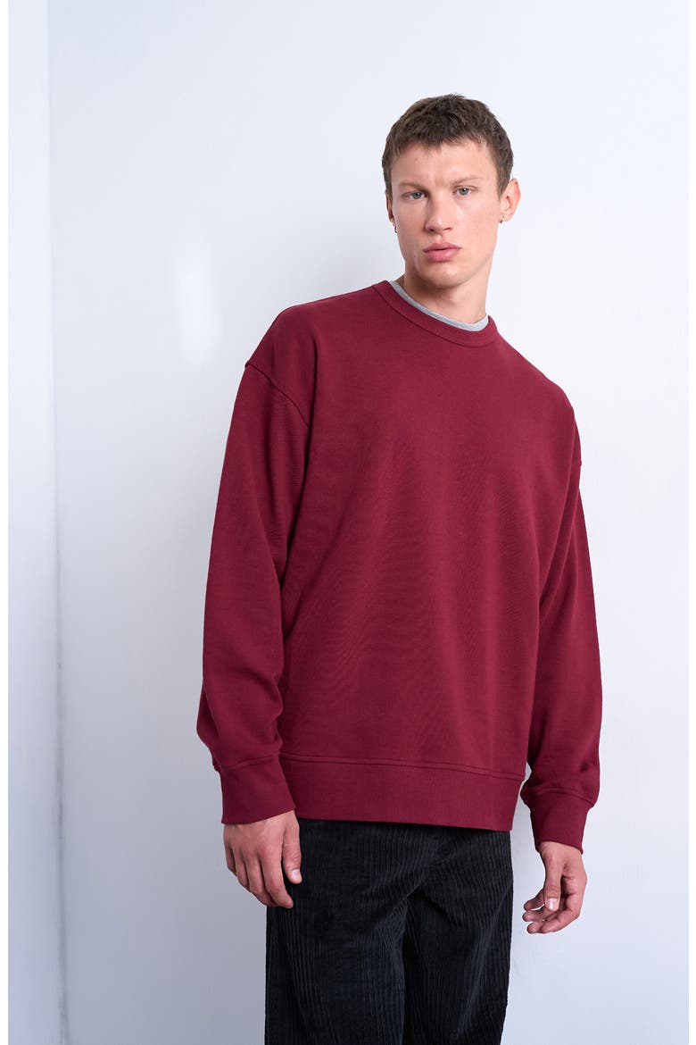 Lightweight Oversize Cotton Sweatshirt, Alternate, color, BURGUNDY