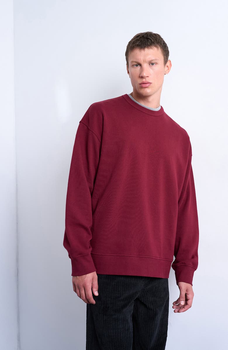 Topman Lightweight Oversize Cotton Sweatshirt, Alternate, color, Burgundy