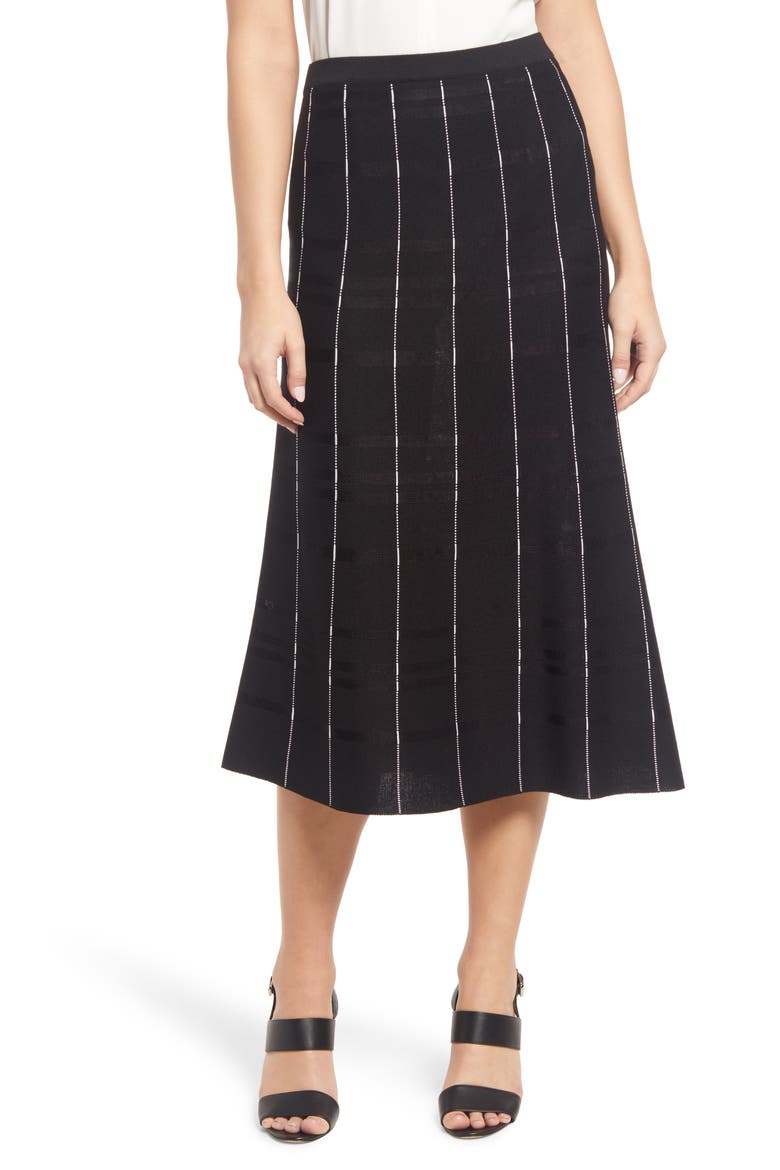 Stripe Stitch A-Line Skirt, Main, color, BLACK/WHITE