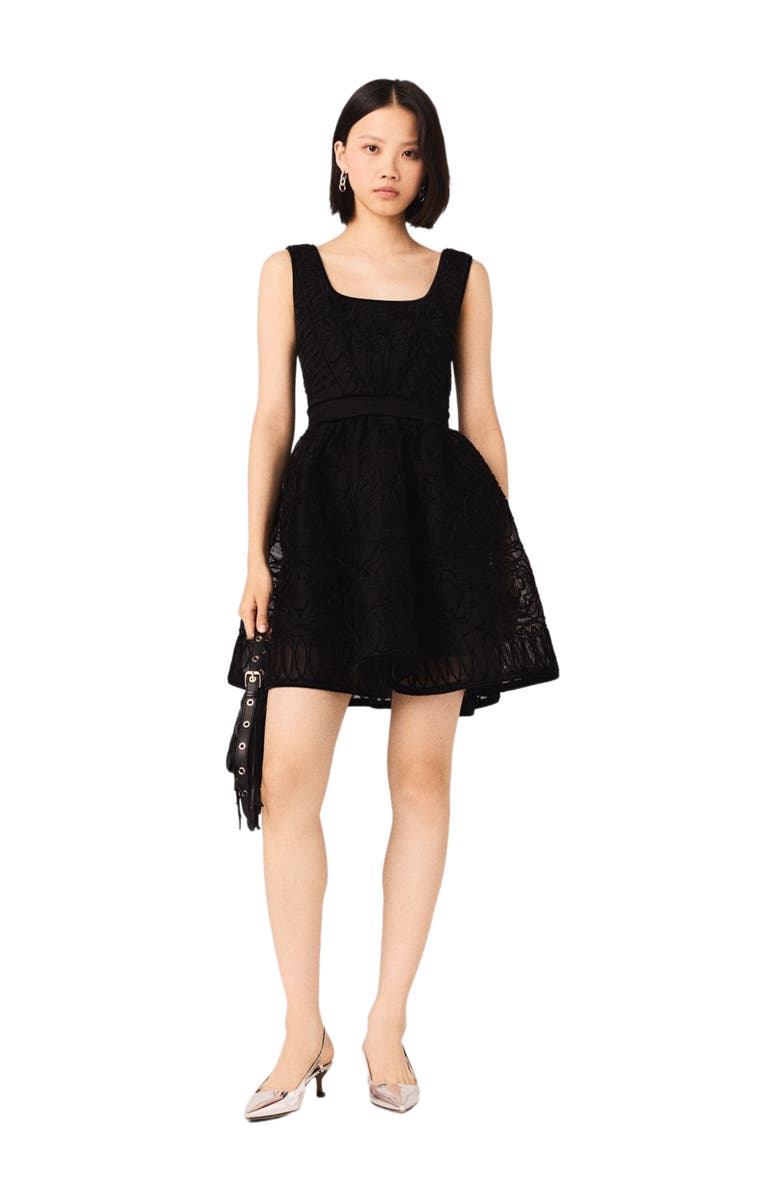 maje Short embroidered basket knit dress, Alternate, color, Black