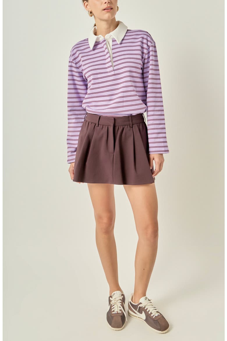 Striped Knit Polo Top, Alternate, color, LAVENDER/ BURGUNDY