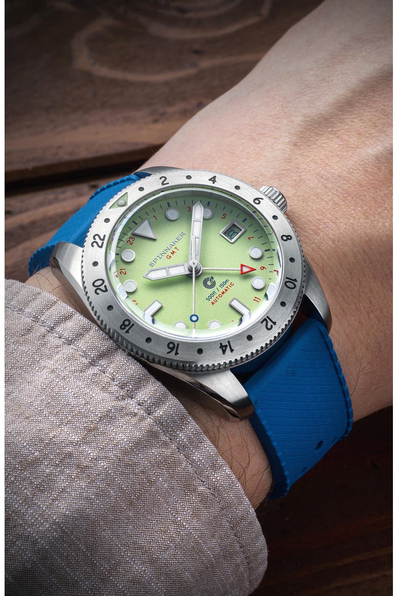 Croft GMT Automatic Bracelet & Rubber Strap Watch, 39mm, Alternate, color, GREEN