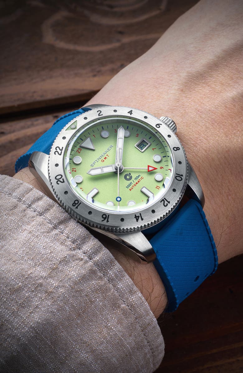 SPINNAKER Croft GMT Automatic Bracelet & Rubber Strap Watch, 39mm, Alternate, color, Green