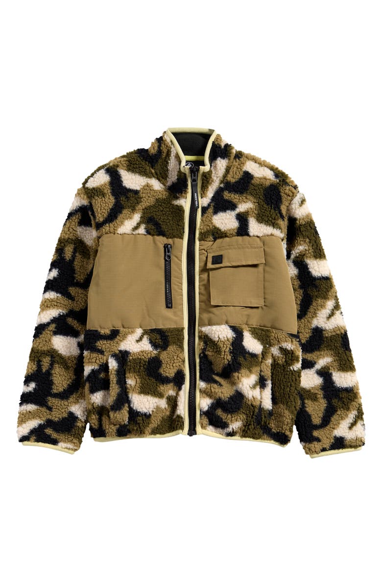 Volcom Kids' Stone Camo Print Fleece Zip-Up Jacket, Main, color, 
