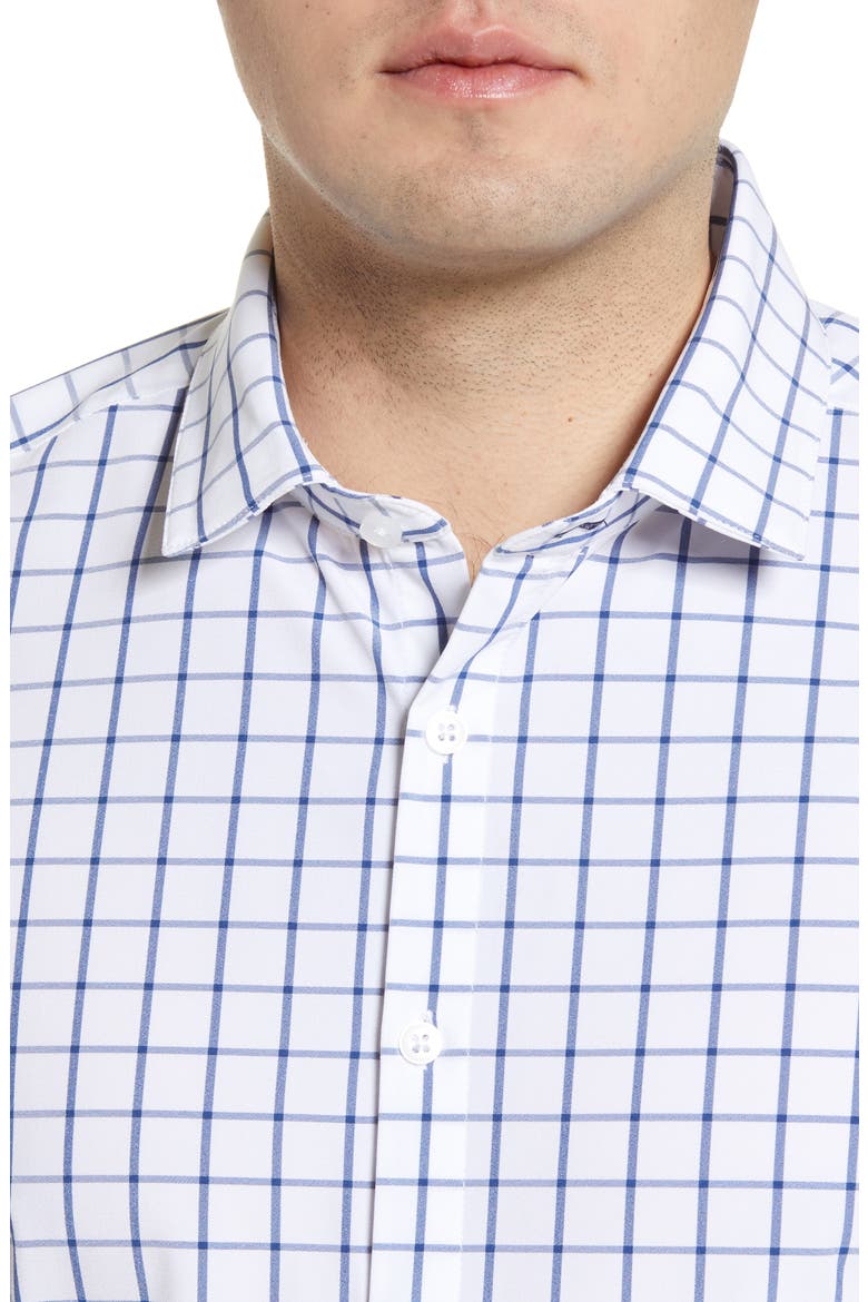 Leeward Trim Fit Check Button-Up Performance Shirt, Alternate, color, BLUE