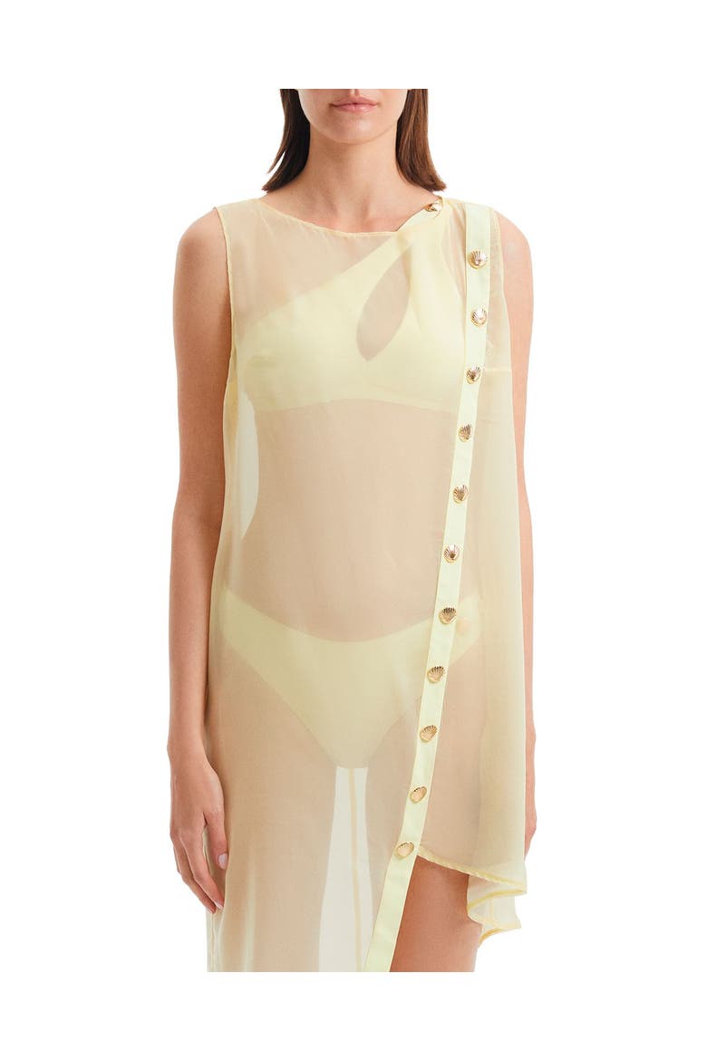 Adora Sheer Sleeveless Asymmetric Dress with Gold Button Detail, Main, color, Yellow