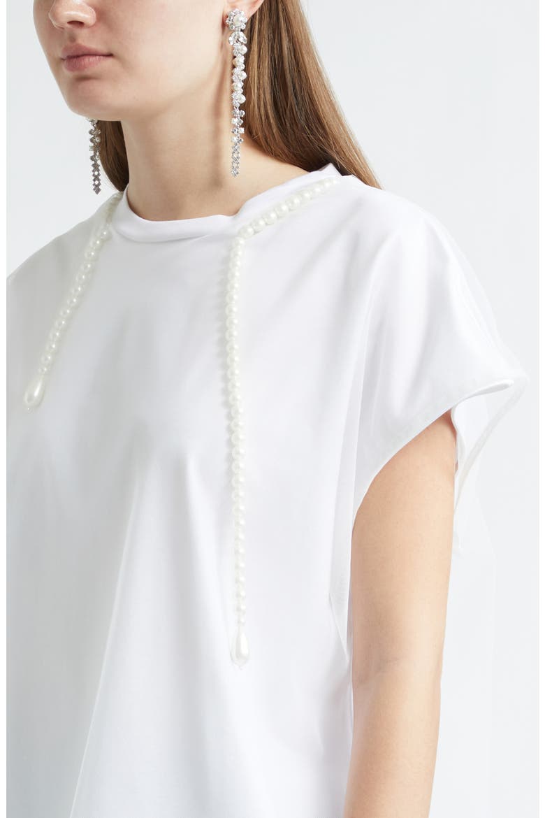 Pearl Trim Layered Liquid T-Shirt, Alternate, color, WHITE/ WHITE/ PEARL