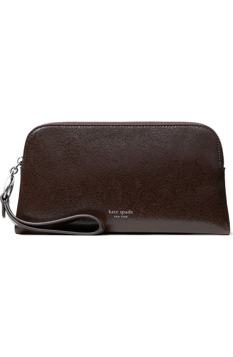 Kate Spade New York halo glazed medium leather wristlet, Main, color, Hot Fudge