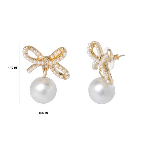 Bcbg Bow Pearl Drop Earrings In Gold