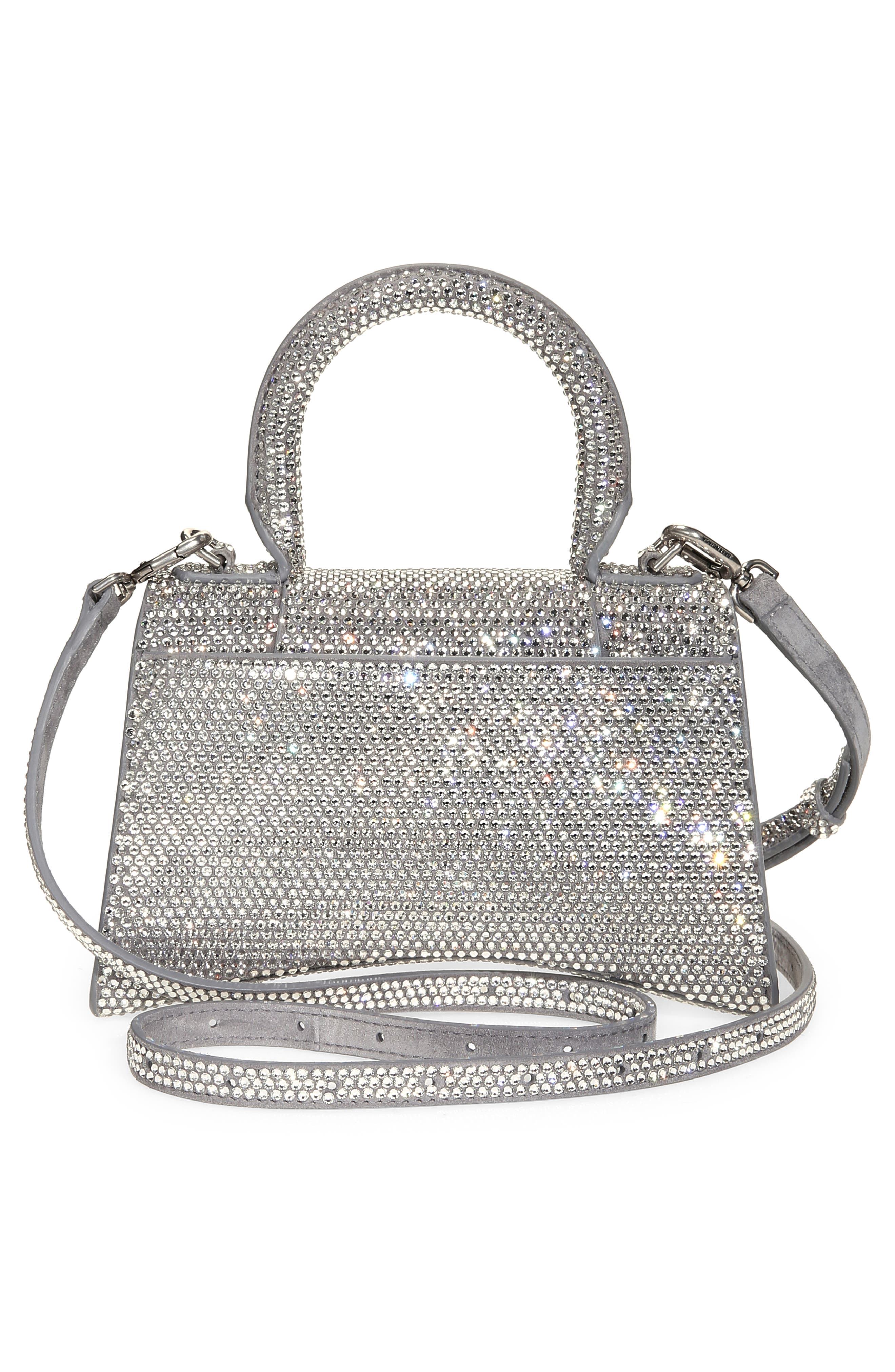 Balenciaga Extra Small Hourglass Crystal & Suede Top Handle Bag, Alternate, color, 