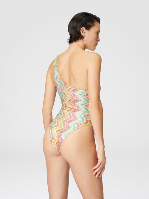 Missoni One-shoulder One-piece Swimsuit In Printed Tulle In Multi