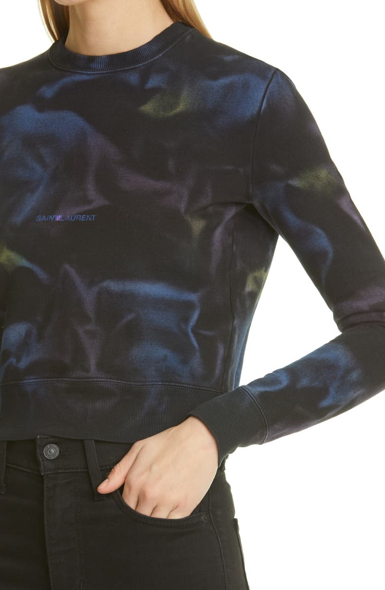 Saint Laurent Tie Dye Logo Cotton Sweatshirt, Alternate, color,