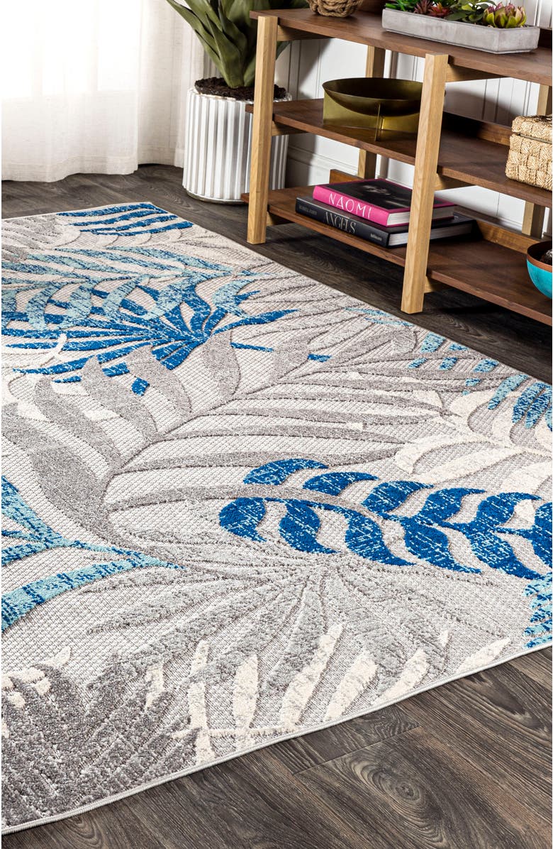 JONATHAN Y Tropics Palm Leaves Indoor/Outdoor Area Rug, Alternate, color, Gray/Blue