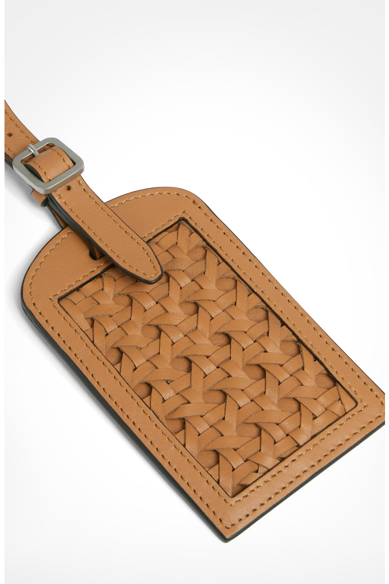 Paglia di Vienna Weave Calfskin Luggage Tag, Alternate, color, Walnut