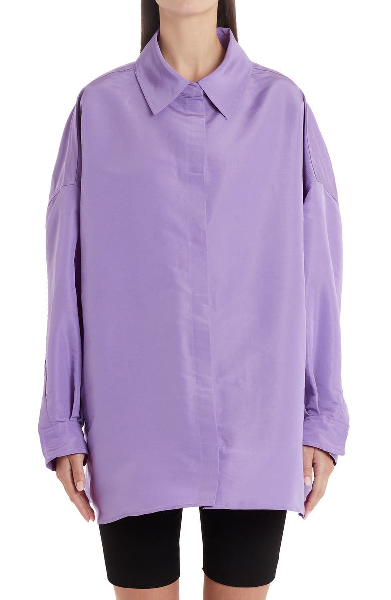 Valentino Oversize Silk Button-Up Top, Main, color,