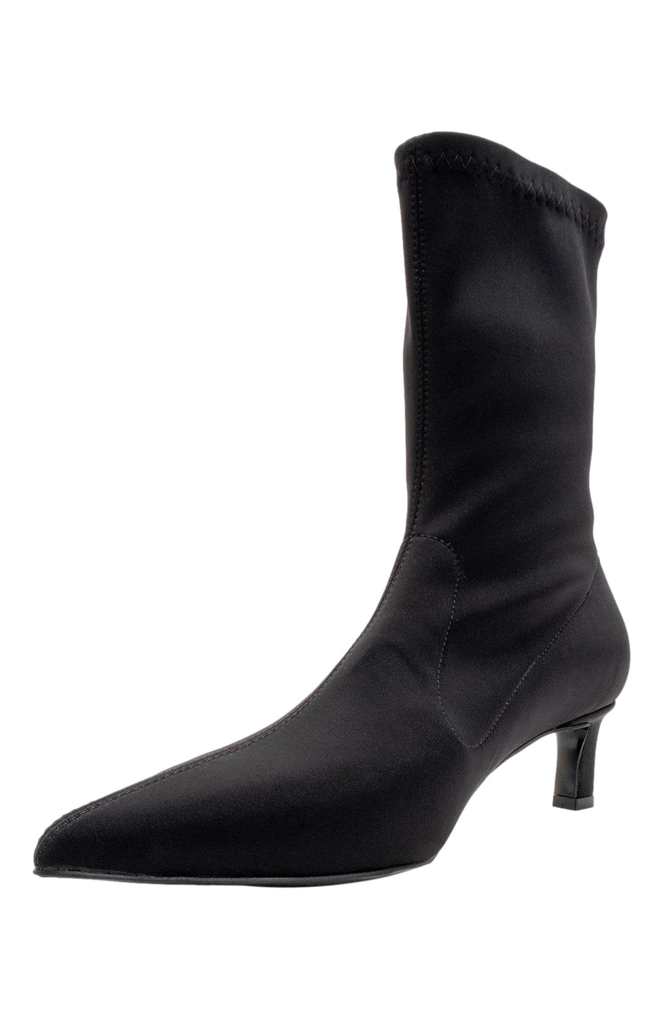 Prologue Shoes Lewin Pointed Toe Stiletto Boot, Alternate, color, Black Faux Stretch Leather