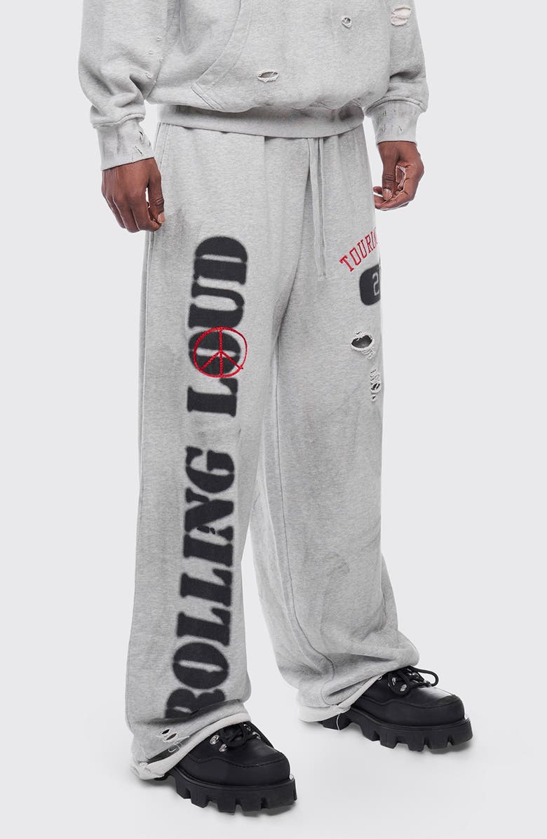 Rolling Loud RL Touring Crew Distressed Sweatpants, Alternate, color, Heather Gray