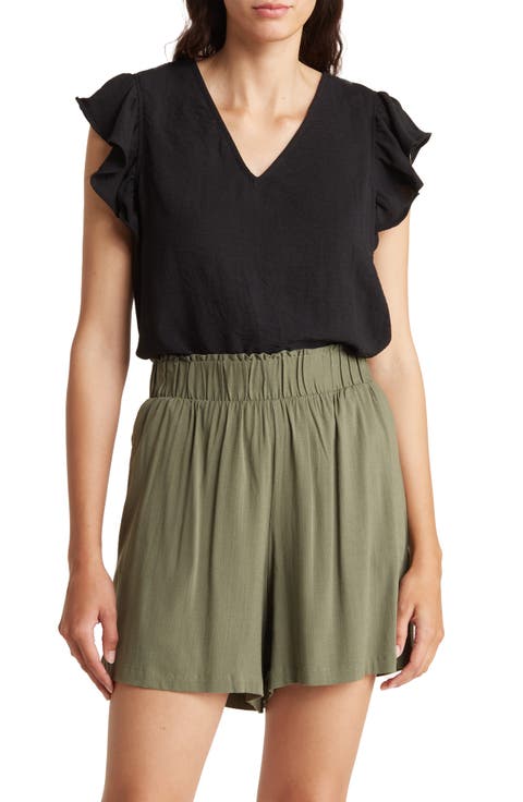 Flutter Sleeve Crinkled Satin Blouse