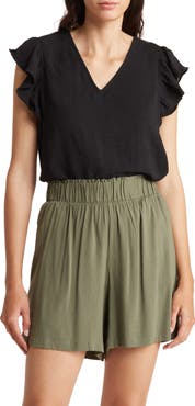 Adrianna Papell Flutter Sleeve Crinkled Satin Blouse