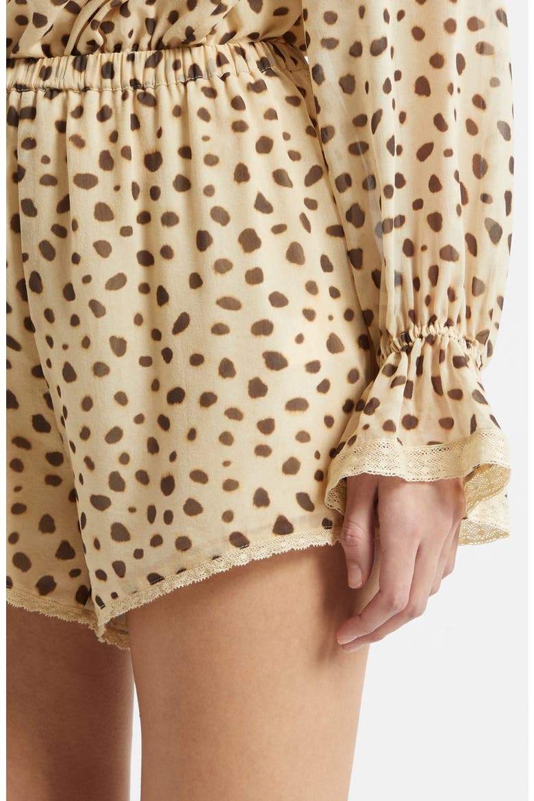 Priscilla Cheetah Spot Lace Trim Silk Shorts, Alternate, color, CHEETAH