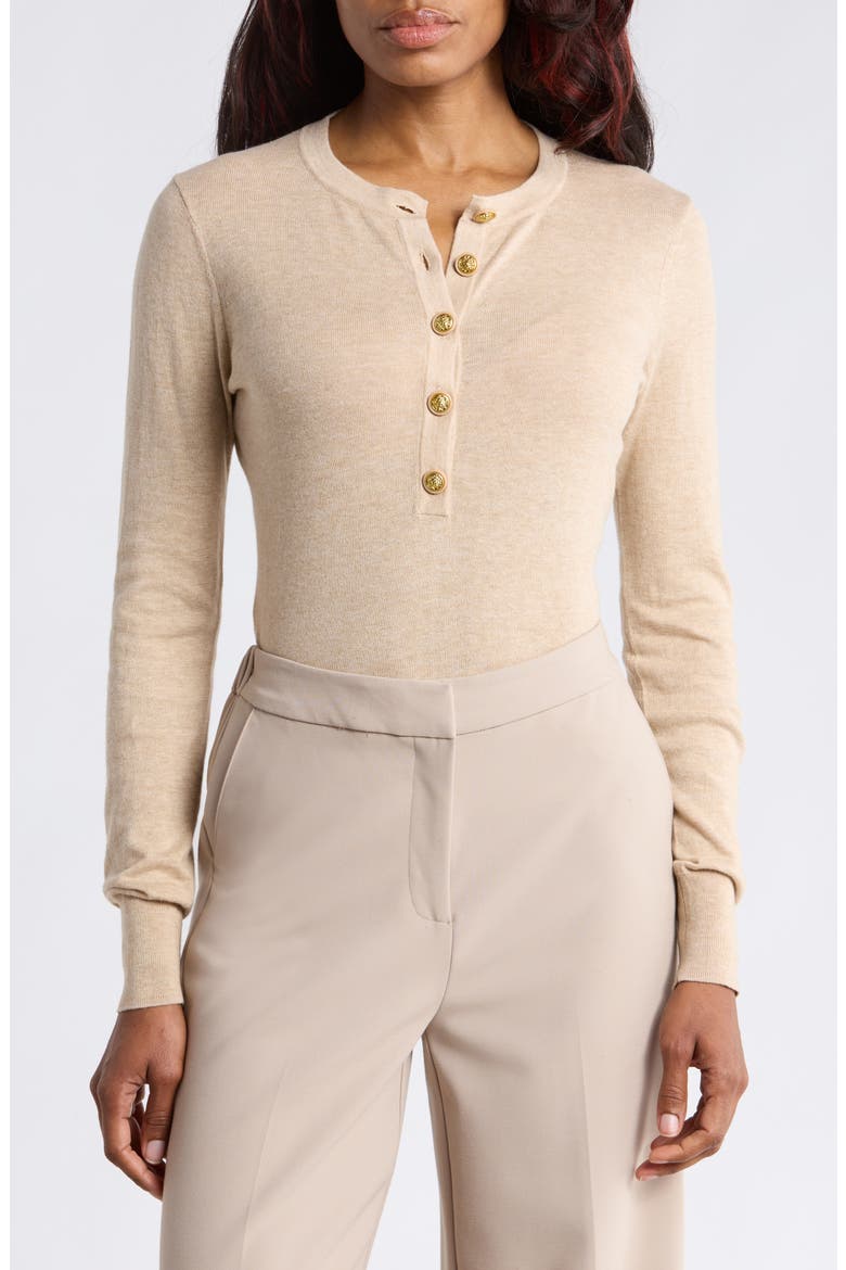 Ronda Henley Pullover Sweater, Main, color, CREMA/ GOLD LION