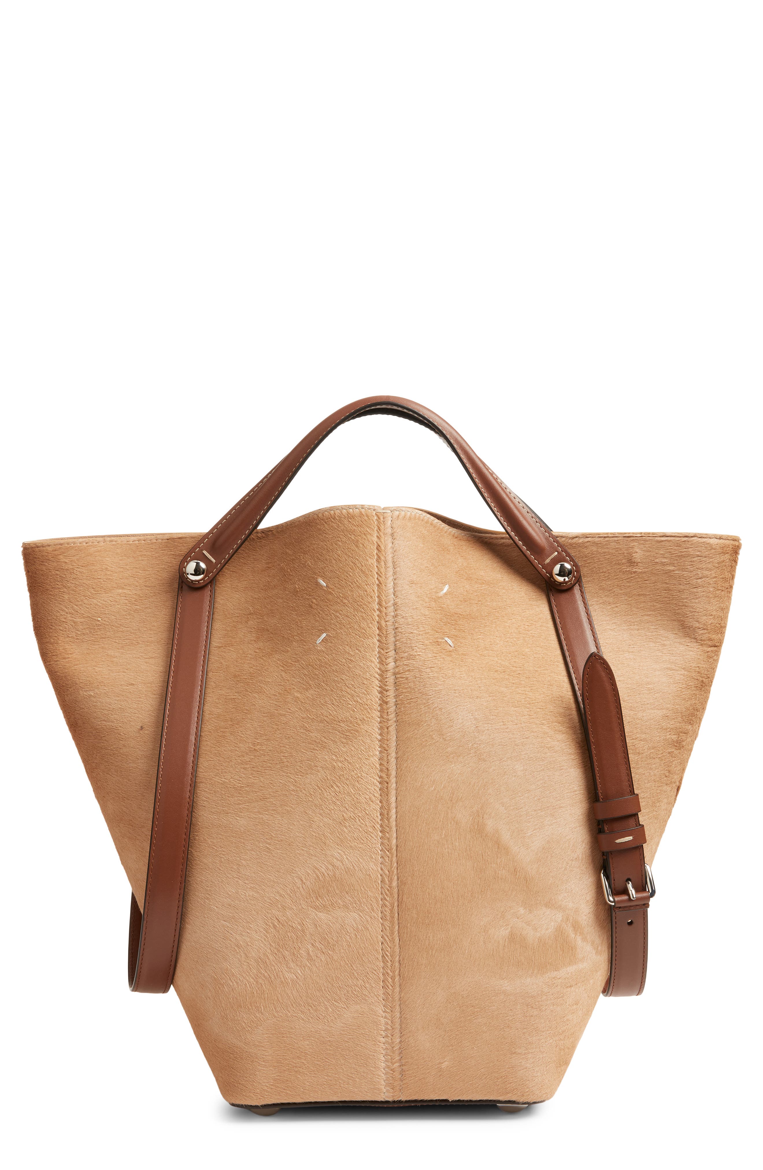 Medium Genuine Calf Hair Bag, Main, color, NATURAL BEIGE/ CHESTNUT