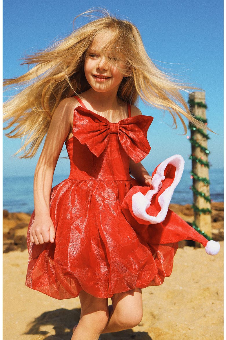 Kids' Gift Bow Taffeta Dress, Alternate, color, RED CANDY