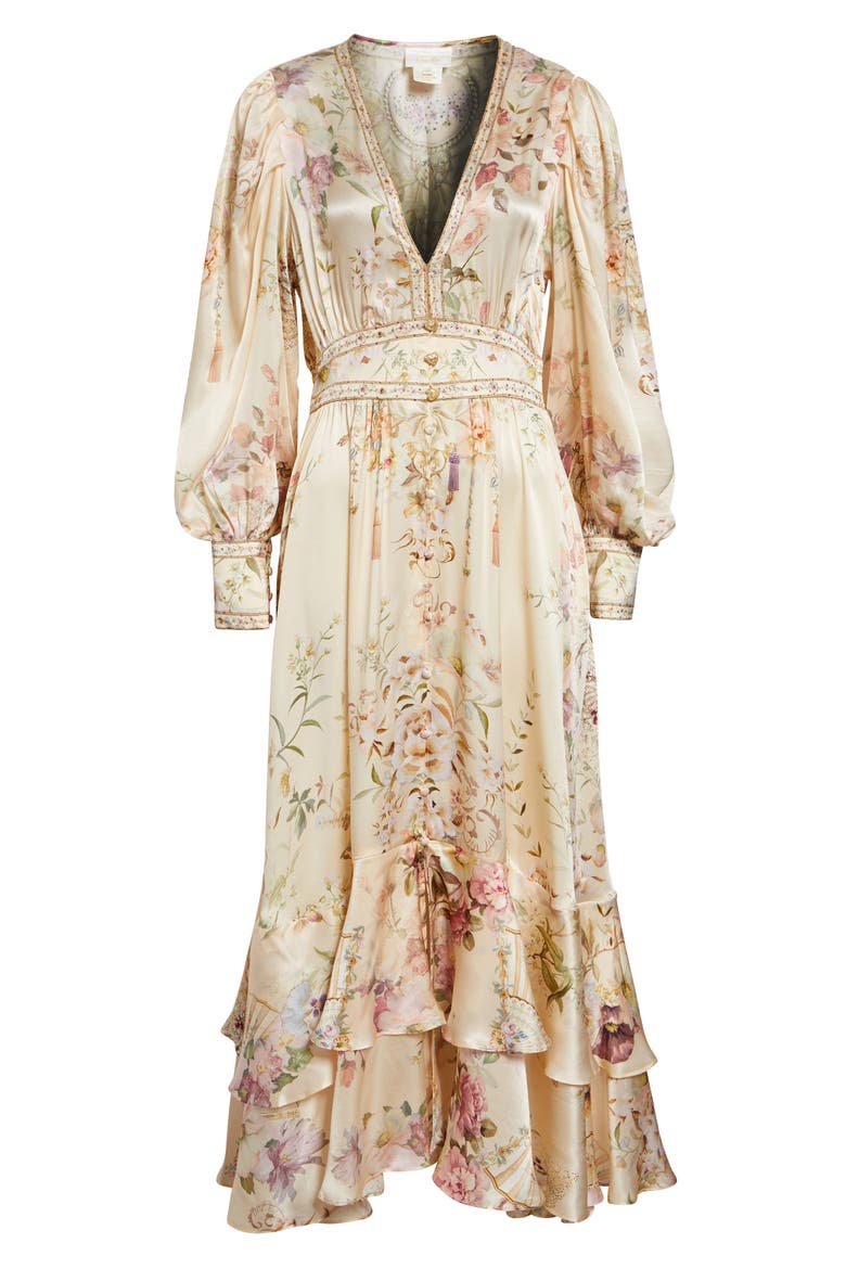 Beaded Print Long Sleeve Silk Dress, Alternate, color, ADORNED IN ARANJUEZ