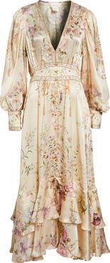 Camilla Beaded Print Long Sleeve Silk Dress