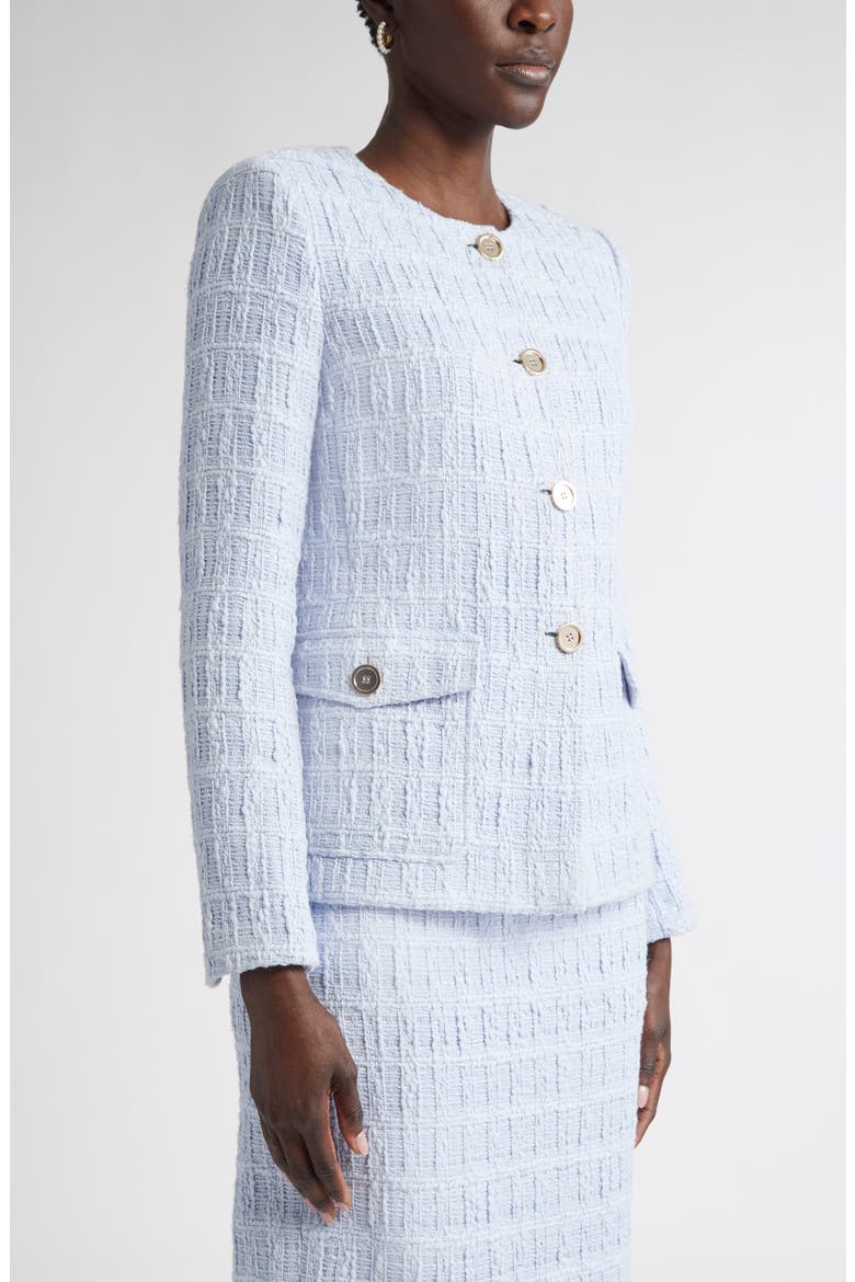 Plaid Textured Cotton Blend Tweed Jacket, Alternate, color, BLUE LAGOON