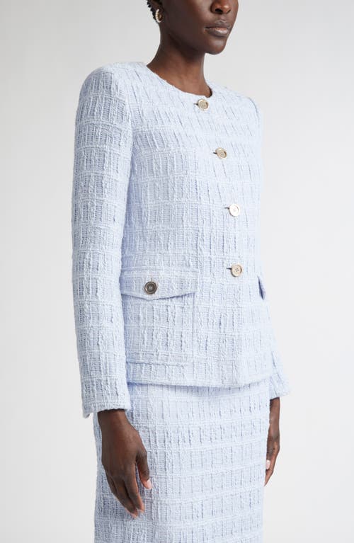 St John St. John Collection Plaid Textured Cotton Blend Tweed Jacket
