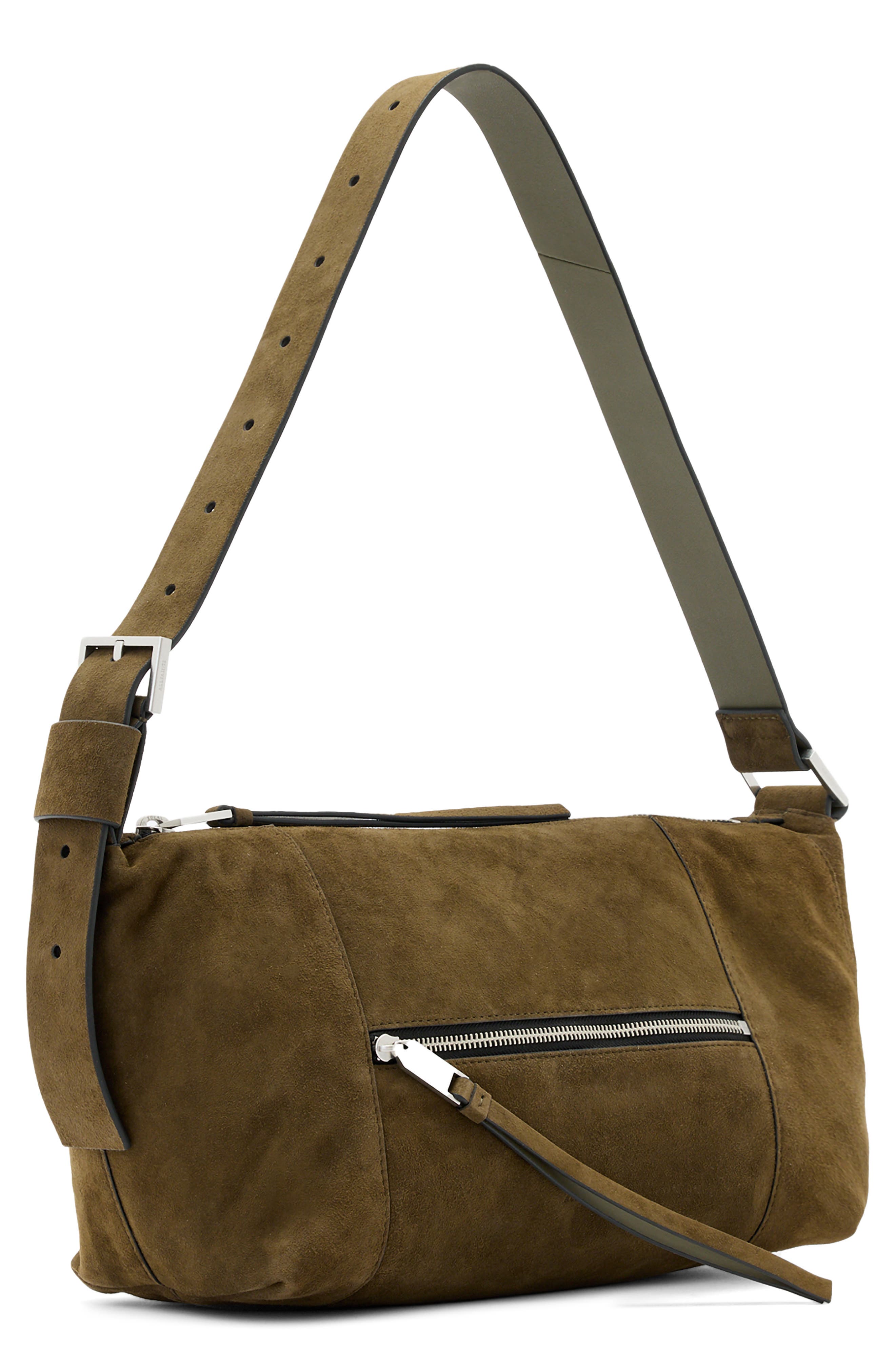 AllSaints Vega Suede Shoulder Bag, Alternate, color, Olive Green