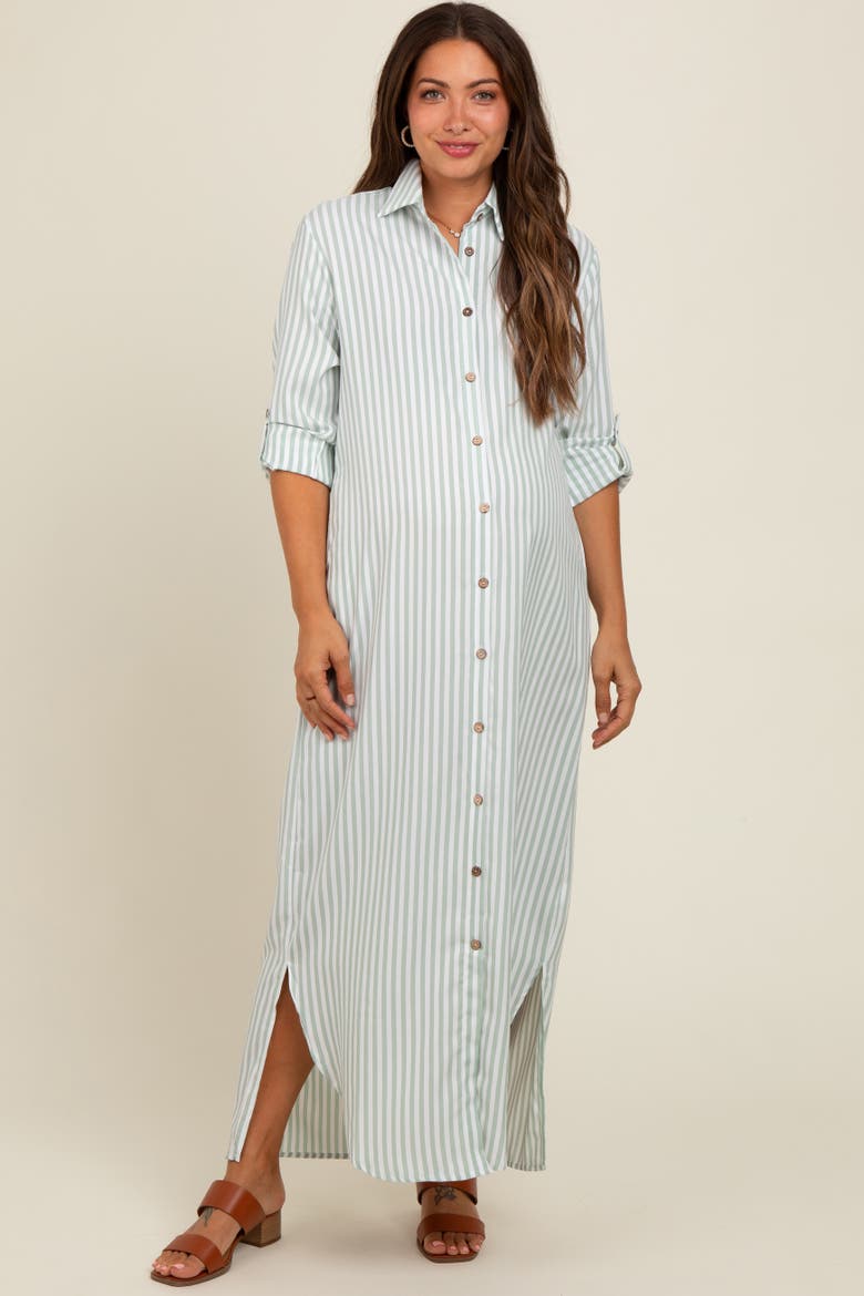 Striped Button Down Maxi Dress, Main, color, Light Olive